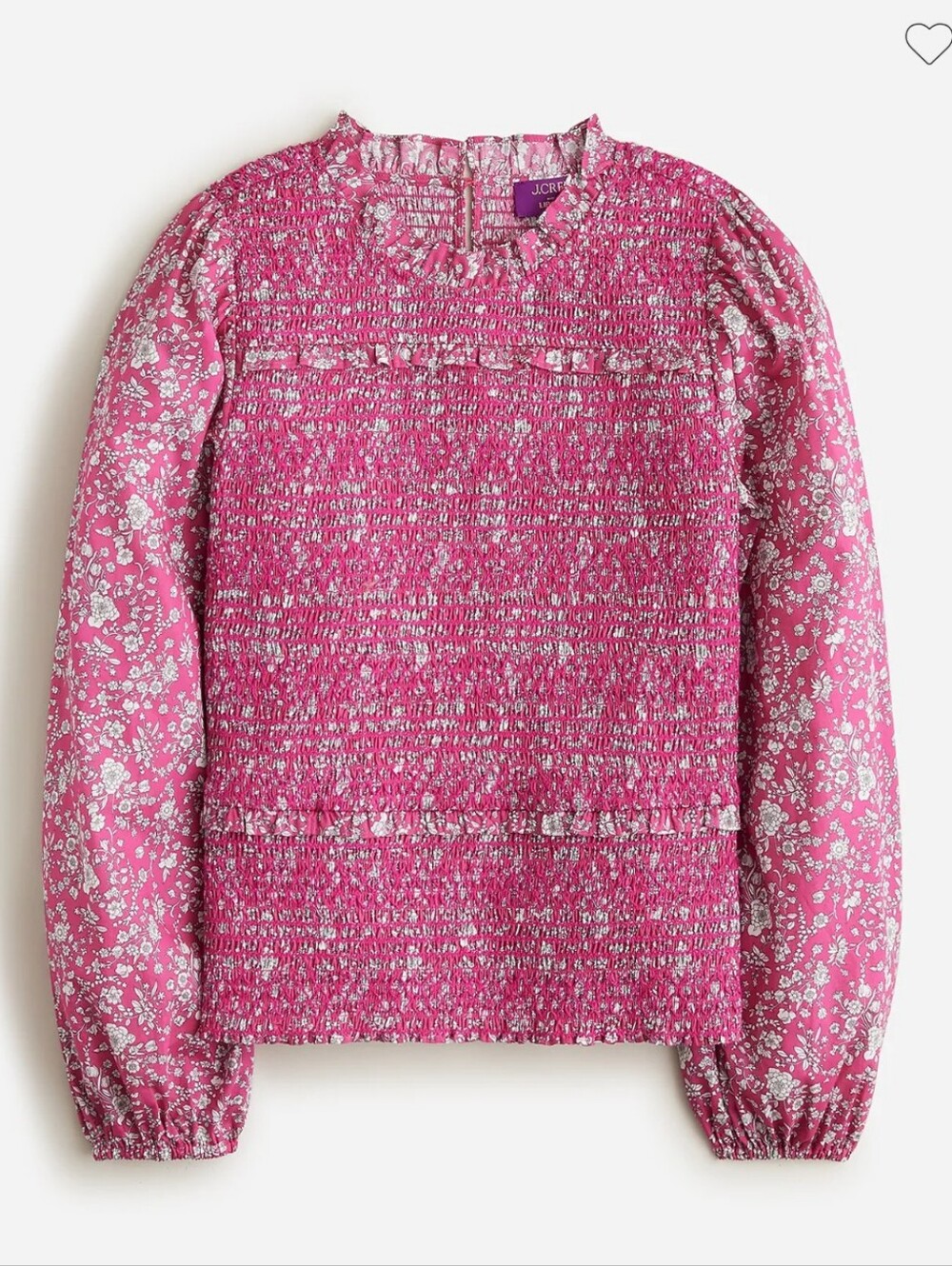 J. Crew Hot Pink Floral Smocked Blouse